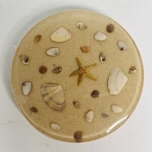 vintage‎ trivet hot pad lucite sea ocean shells sand coastal grandma 6.5 inch